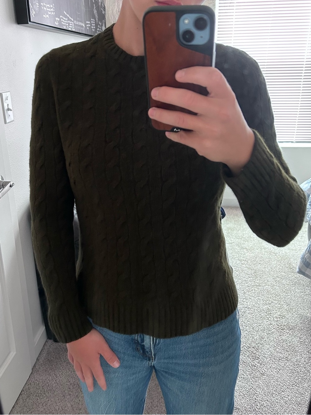 Lauren Ralph Lauren Vintage Dark Green Cable-Knit Crewneck Sweater - Women's - Picture 5 of 6